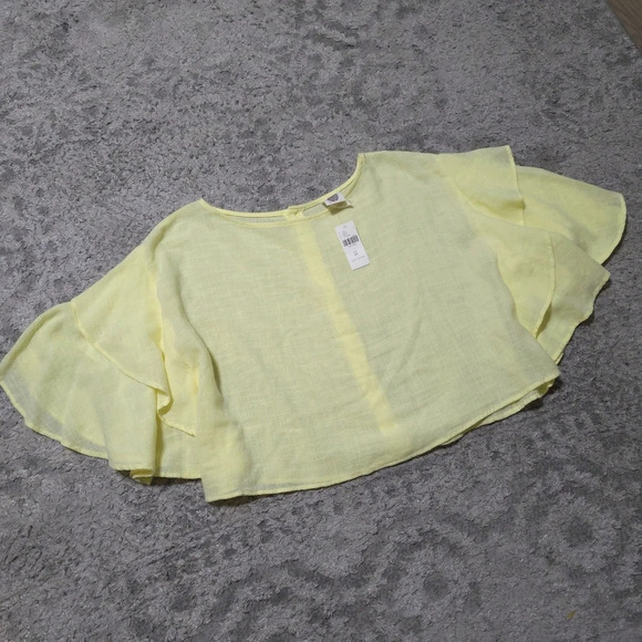 LILKA Anthropologie Soft Yellow Cropped Blouse, Button Back, Viscose Cotton, XS - Picture 4 of 9